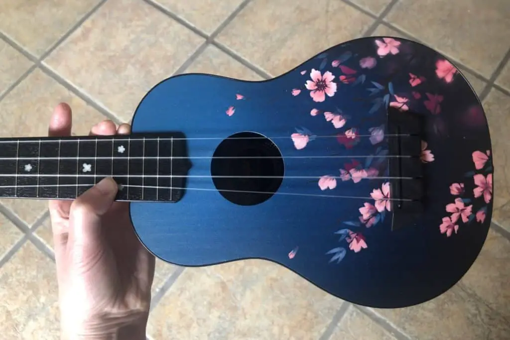Showing string bending on ukulele