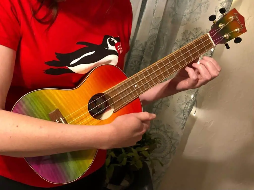 Practicing ukulele